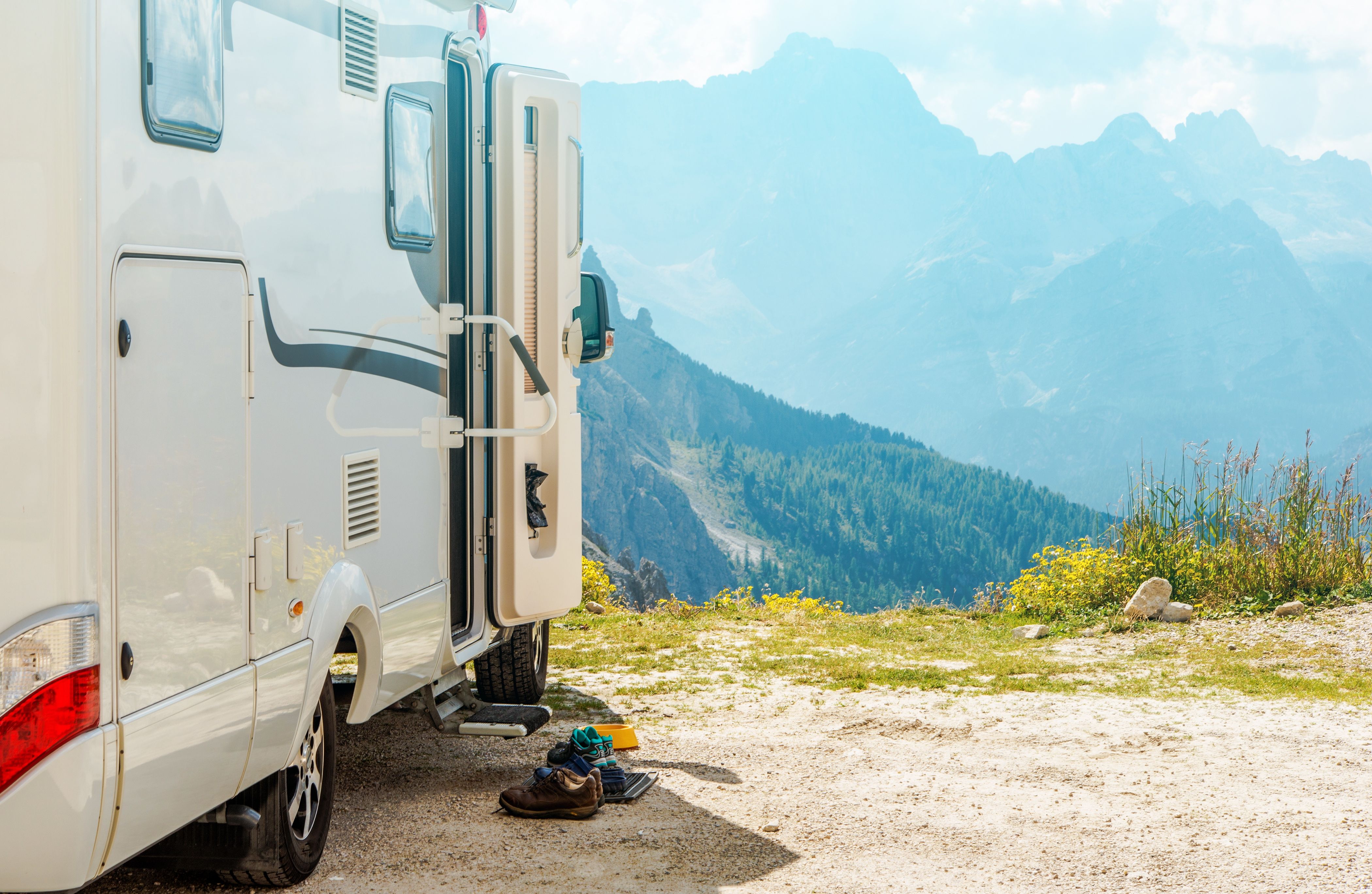 home rv overlooking mountain
